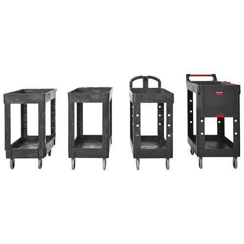 Rubbermaid Commercial Products 2-Shelf Utility/Service Cart, Small, Lipped Shelves, Storage Handle, 500 lbs. Capacity, for Warehouse/Garage/Cleaning/Manufacturing