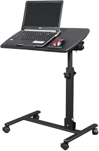 JIQHOHX Rolling Laptop Tray Overbed Bedside Desk Mobile Stand Tilting Table with Wheels Height Adjustable Portable Standing, Black, (Black)