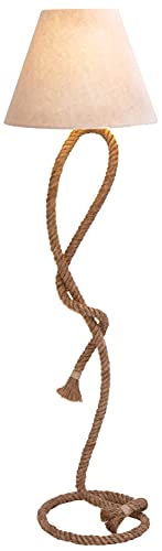 Deco 79 Jute Rope Room Floor Lamp Twisted Rope Standing Tall Lamp with Cream Linen Shade, Tall Lamp 18" x 18" x 63", Brown