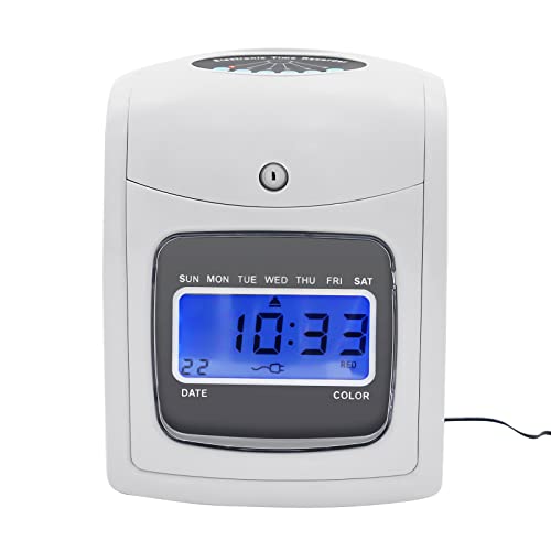 SpaceBovae Time Clock Punch Card Machine, LCD Employee Attendance Tracker, Auto-Absorb & Retreat Cards with Ringing Alert, Includes 50 Time Cards & 2 Security Keys, Small Business Check-in System