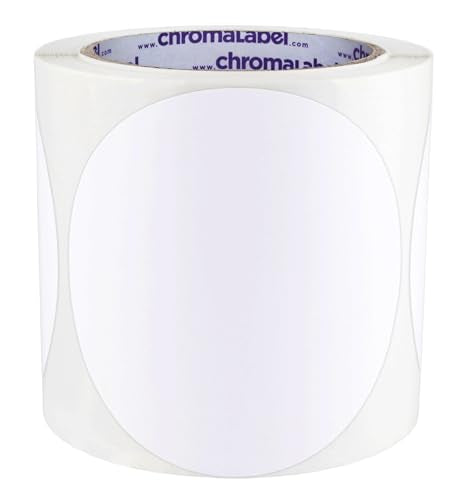 ChromaLabel 4 Inch Large White Round Dot Stickers, Writable, 250/Roll