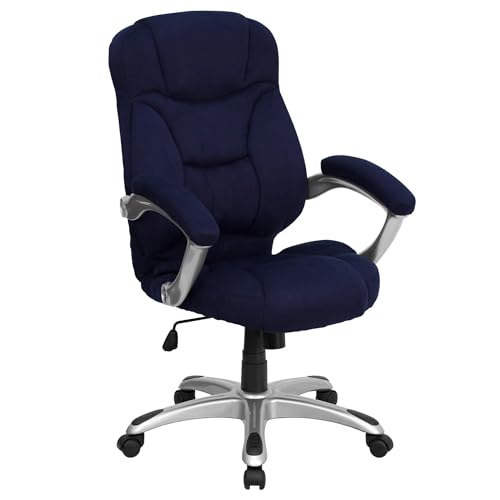 Scranton & Co High Back Office Chair, Navy Microfiber Upholstered, Adjustable Seat Height, Built-in Lumbar Support, Padded Arms, Tilt Control, Contemporary Style, Comfortable Desk Chair for Home