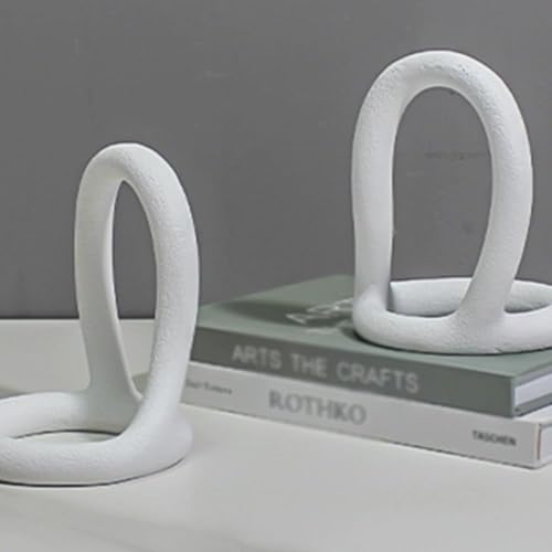 Book Organizer Book Ends, Desk Decoration Minimalist Ring Resin Bookends for Home, Library(White)