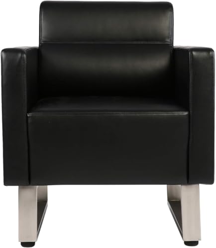 LUCKYERMORE Waiting Room Chairs Office Guest Reception Chair Black Faux Leather Accent Chairs Lobby Chairs W/Arm Sofa Barrel Salon Club Chair Heavy Duty Hold Up to 400LBS