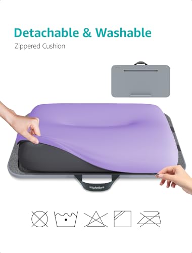 Istudyniture Lap Desk | Portable Laptop Desk & Stand – Fits Up to 17 inch – Washable Cushion, Built-in Phone Holder – for Bed, Couch, Sofa, Floor – Writing, Reading, Home Office – Large, Purple