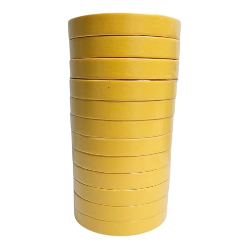 WTP TOOLS MTE18-48 Automotive Industry Masking Tape for Painting and Refinishing, Yellow Color, 3/4" Width, 55 Yards Length (18mm x 50m), Box of 48pcs - High Temperature Resistant - No Residue