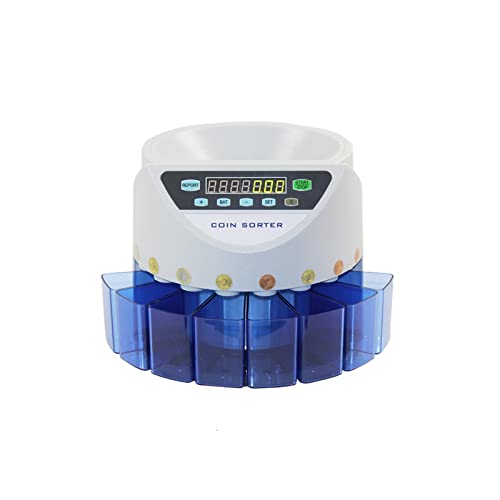GAZOGJ Money Counter Bill Counter Machine Blue Mixed Coin Value Sorter Euro Coin Counter for European Market Coins Counting Machine with 8 Money Tube Fast and Easy to Use,Saudi Arab Coins