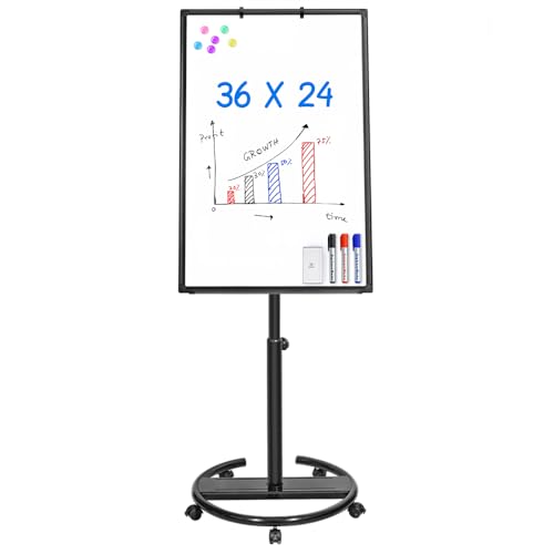 Maxtek Whiteboard on Wheels 36 x 24 in, Magnetic Rolling Dry Erase Easel