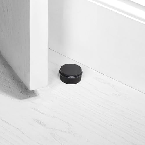 Buster and Punch Door Stops, Wall Mount, Floor Mount, Freestanding, Cross Knurl, Linear, Knurl, Multiple Colors, Black, Brass, Steel, Smoked Bronze (Brass, Floor Mount)