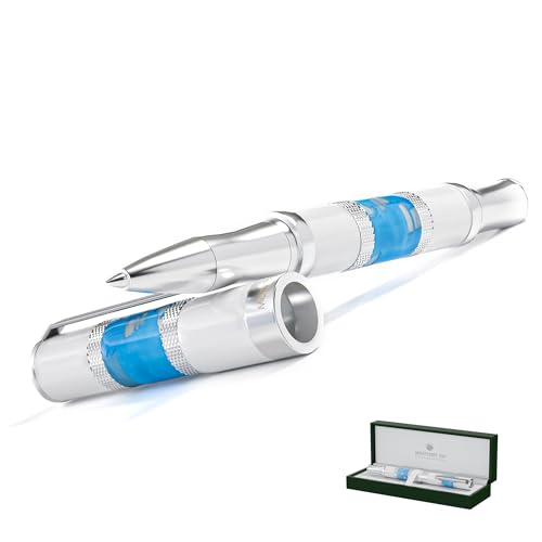Monteverde USA Regatta Sport Rollerball Pen, Santorini White and Blue – Premium Resin, Refillable Rollerball Pen, Standard Rollerball Refills