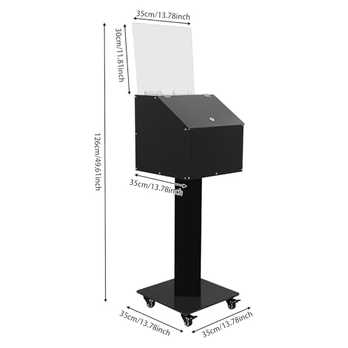 SHOUMANUAL Suggestion Box with Stand, 14" X 14" Acrylic Offering Box with Lock & Key, Wheels, Locking Ballot Collection Safe Boxes with Sign Holder for Voting Contest Charity Donation (Black)