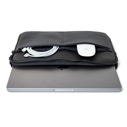 Nordweg Workplace Leather Notebook Case NW107 – Premium Leather Laptop Sleeve with Padded Protection & Zippered Front Pockets (Black, 12.6" x 8.85")