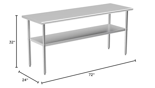 Stainless Steel Table for Prep & Work, 24x70 Inches, Metal Commercial Heavy Duty Table with Adjustable Under Shelf for Restaurant, Home and Hotel