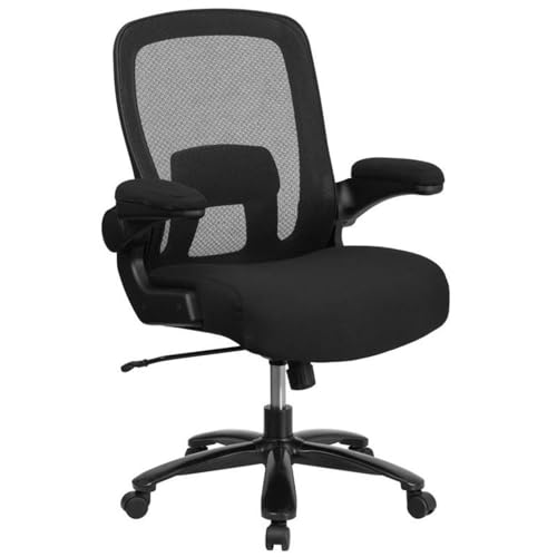 Scranton & Co Big and Tall Swivel Office Chair, Black Finish, Ventilated Mesh Back, Fabric Upholstered Padded Seat, Adjustable Lumbar Support, High Weight Capacity, Heavy Duty Metal Base, Ergonomic