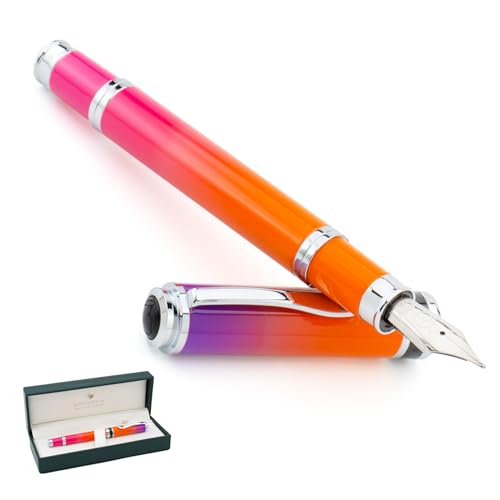 Monteverde USA Innova Ombre Fusion Harmony (Purple/Orange/Pink Gradient Finish) Fountain Pen - Broad Nib, Refillable, Gift Case, Luxury Pen