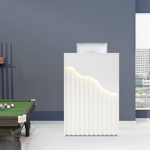 DUSNDULR Small Reception Desk with Counter, 23.62 × 15.75 × 37.8 Inch Modern Front Desk Counter Retail Checkout Table with LED Light & Lockable Drawers for Salon, Lobby, Office, Retail (White)