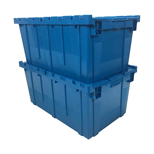 UBMOVE Storage Plastic Tote Crate Attached Lid, 27"x16.9"x12.5", Blue, 2 Pack
