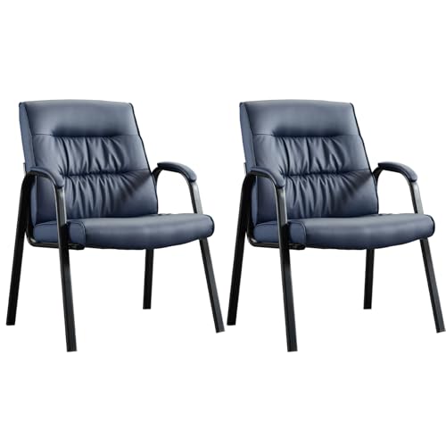 BoisKom Big&Wide Office Guest Reception Chair Set of 2, Conference Room Chairs Waiting Room Chairs 2 Pack, Modern Leather Office Desk Chair No Wheels(Navy Blue)