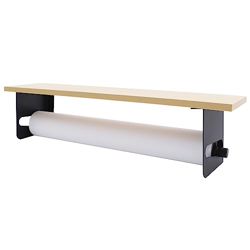 Wall Mounted Roll Paper Dispenser and Cutter Modern Butcher Paper Holder with Cutter Vinyl Roll Holder with 1Roll White Paper for Cafes Clothing Stores,Bake Paint Process,28In(W)