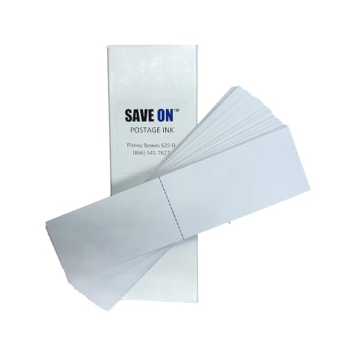 Pitney Bowes 625-0 Compatible Postage Meter Tape Strips, 300 Per Box, 7 x 1-3/4 in Perforated Double Postage Meter Labels, White Adhesive Paper for SendPro C Auto, DM300 & DM400 Series