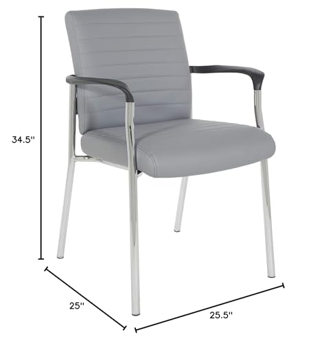Office Star FL Series Faux Leather Padded Guest Chair with Built-in Lumbar Support, Charcoal Grey with Chrome Frame