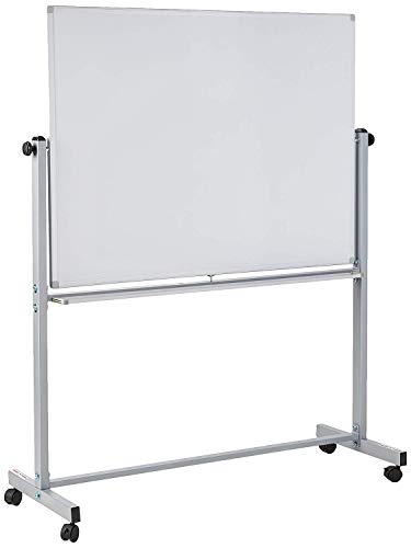 Offex Rolling Reversible Dry Erase 48" W x 36" H Double-Sided Magnetic Whiteboard with Aluminum Frame and Marker Tray - Perfect for School, Classroom, Conference and Presentation