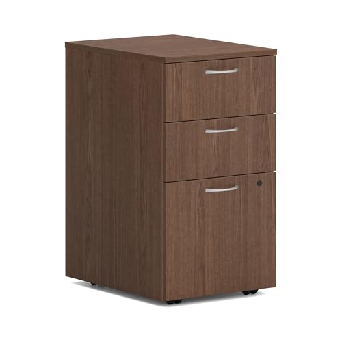 HON MOD Mobile File Cabinet, 3 Storage Drawers Filing Cabinet, Walnut
