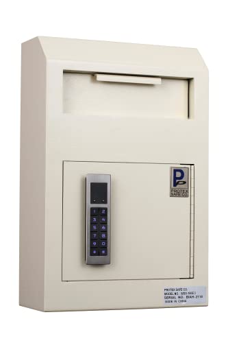 ProtexSafe Wall Mount Drop Box(WDS-150E II), Piano hinge, secure suggestions, ballots, keys, mail, money, rent checks and more, Metal baffle to protect slot, electronic lock, Off-White