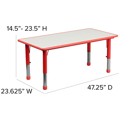BizChair 23.625x47.25 Red Plastic Height Adjustable Activity Table