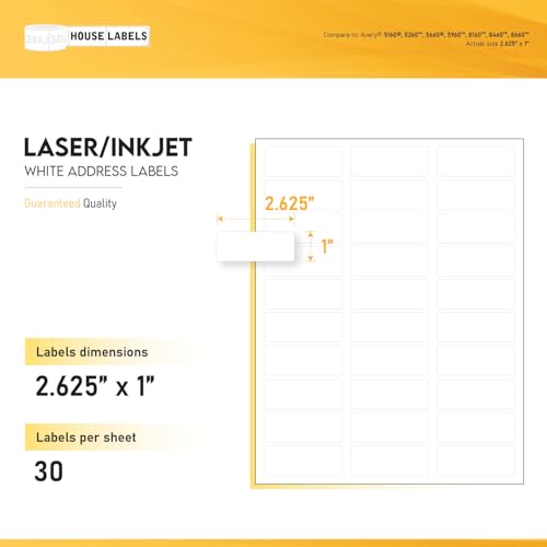 HouseLabels 30-up Yellow Address Labels (1" x 2-5/8")