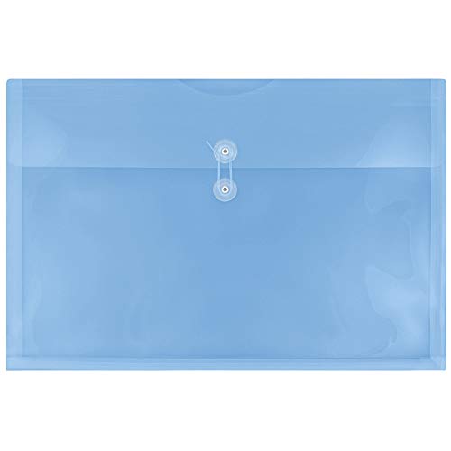 JAM PAPER Plastic Envelopes with Button & String Tie Closure - Large Booklet - 12 x 18 - Blue - 12/Pack