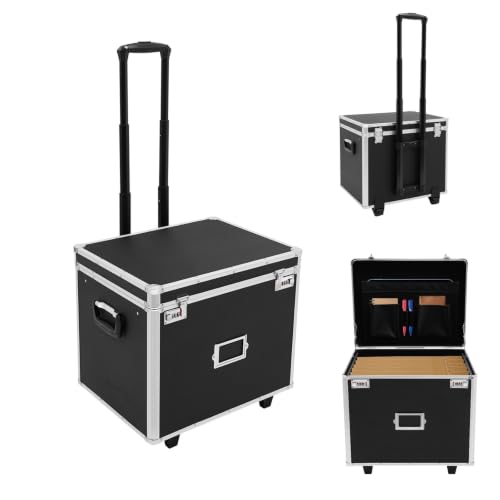 LXYIUTRW Portable Locking File Storage Box with Handle & Wheels, Hand Pull Mobile Business File Case, Fireproof Double-Combination Lock for Office/Hospital, 19.2 x 15 x 16inch