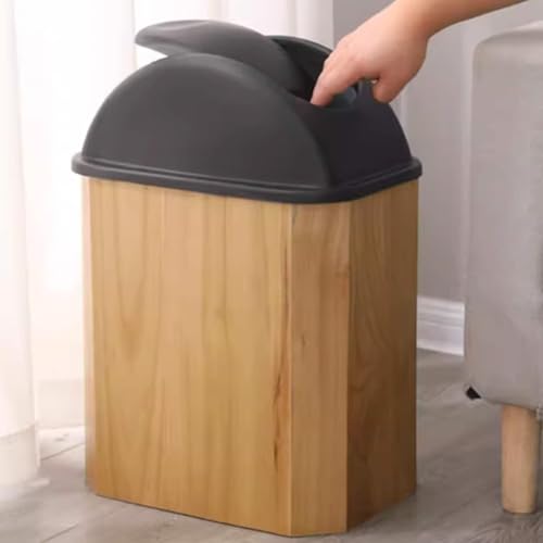 JingNian Wooden Trash Can Home Commercial Luxury Wastebasket Slim Rectangular Trash Can with lid for Bathroom Kitchen Home Office(Walnut,48L)