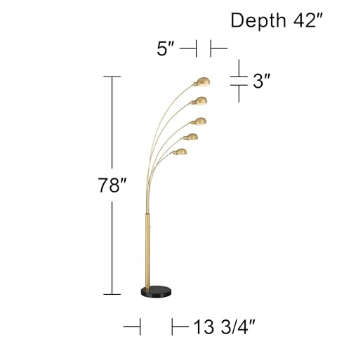 Infini 78" Tall 5-Light Marble Brushed Brass Modern Arc Floor Lamp
