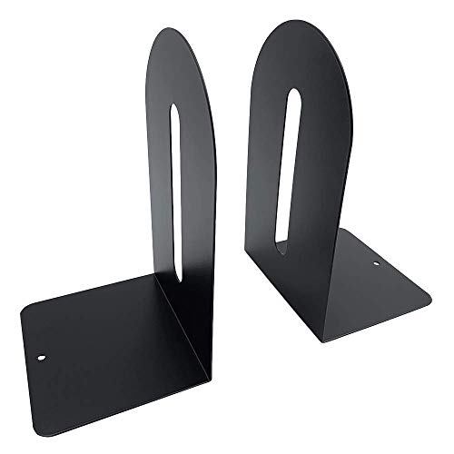 Huron Large 9" Decorative Arched Steel Non-Skid Metal Book Ends for Shelves Heavy Duty Bookends, Black, Pair (1/3/8/24/72) (24)