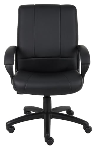 Scranton & Co Mid-Back Executive Office Chair, Black Caressoft Upholstery, Height Adjustable, Tilt Function, Lumbar Support, Rolling Casters, Contemporary Design for Home or Workplace Use