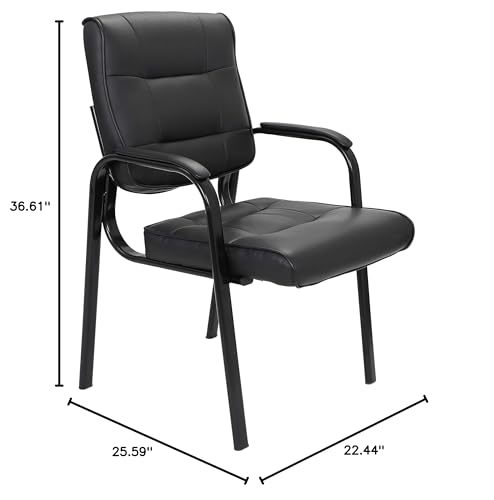 LEMY Waiting Room Chairs, Leather Guest Chair with Padded Arms, Reception Desk Chair for Home Office, Meeting, Conference, Black