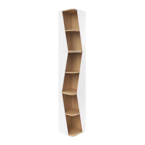 WEvalMC Corner Bookshelf 6 Tier Wall Mounted Storage Rack for Living Room Home Office White