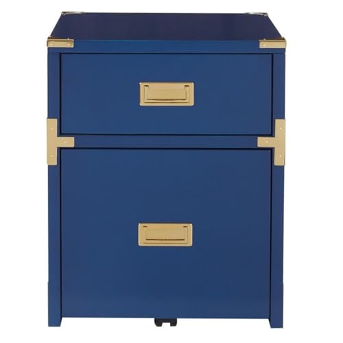 Pemberly Row 2 Drawer File Cabinet, 19.25"W x 20.38"D x 24"H, Solid Wood with Metal Hardware, Lapis Blue Finish, Fully Assembled, Classic Campaign Style Office Storage for Letter and Legal Size Files