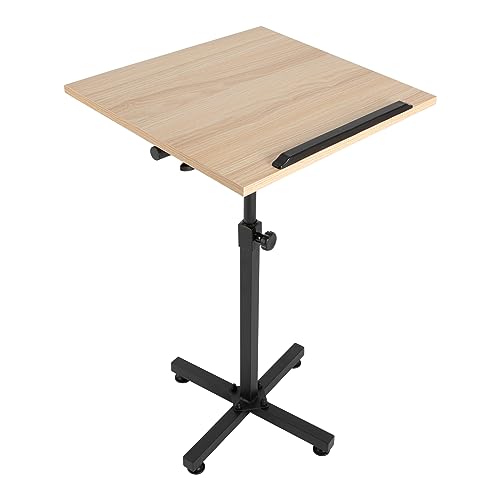 Lectern Podium Stand, Height Adjustable Portable Floor Lectern, Versatility Classic Podium Stand with Wheels, Presentation Standing Tilting Desktop for Classroom, Office, Church, Media Studio (Brown)