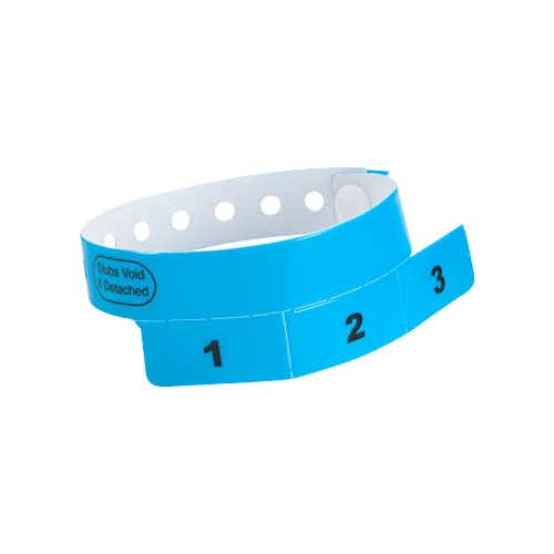 500 WristCo Neon Blue 3 Tab Vinyl Cash Tag Wristbands for Events