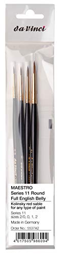 da Vinci Brushes Watercolor Set 5537a2 - Maestro Kolinsky Red Sable 4 Brush Set - Full Belly Rounds - Series 11 Sizes 2/0, 0, 1 & 2, 1 count, Black
