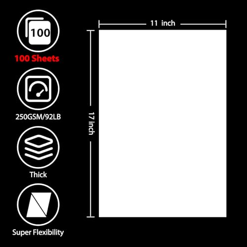 100 Sheets White Cardstock 11x17, 92lb Card Stock Construction Print Paper