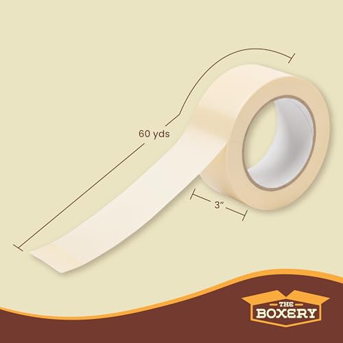 The Boxery 3" Masking Tape Bulk Case, 16 Rolls x 60 Yards– General Purpose Painter’s Tape, Beige Crepe Painting Tape for Painting, Masking, Labeling, Crafts, Packaging & Painting Supplies, 5 Mil