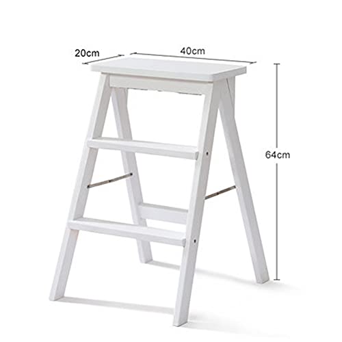 LumaGrove Folding Step Stool Step Stools Folding Stool for Adult/Seniors, Portable Wooden Step Ladder for Kitchen/b(White)