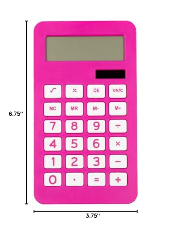 JAM PAPER Desktop Calculator - 10 Digit LCD Display - 3 3/4 x 6 3/4 Inches - Fuchsia Pink - Bulk 10/Pack