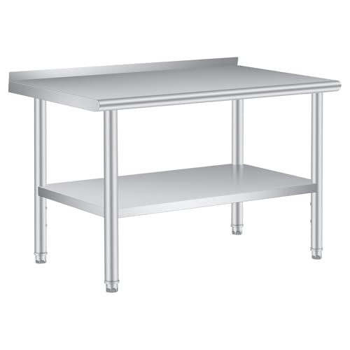 IDEALHOUSE Stainless Steel Table for Prep & Work, 60 x 24 Inches, Metal Commercial Heavy Duty Table with Rounded-Corner, Adjustable Undershelf, for Restaurant, Home and Hotel