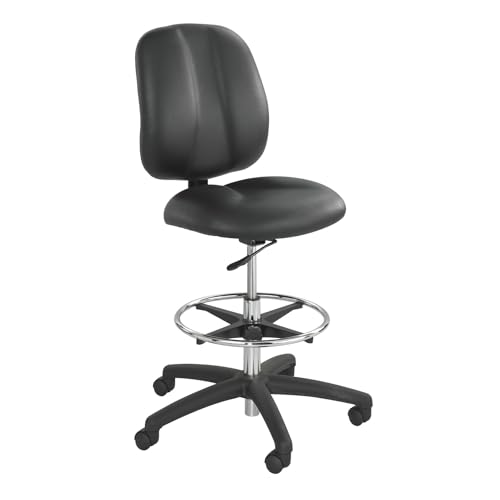 Scranton & Co Extended Height Vinyl Drafting Chair, Black Finish, Adjustable Pneumatic Seat, Built-in Lumbar Support, Waterfall Edge, ANSI/BIFMA Certified, Greenguard Approved, 44.5-55 in Height