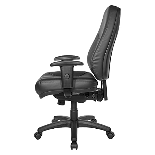 Office Star EC Series Professional Executive Ergonomic High Back Office Chair with Multi Function Control, Padded Contour Seat and Adjustable Padded Arms, Dillon Black