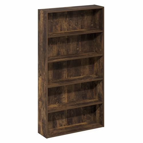 Furinno Basic Book Shelf, 5-Tier Bookshelf, Storage Organizer Bookcase with Open Shelf, 7 x 24 x 44, for Living Room, Bedroom, Home Office, Amber Pine